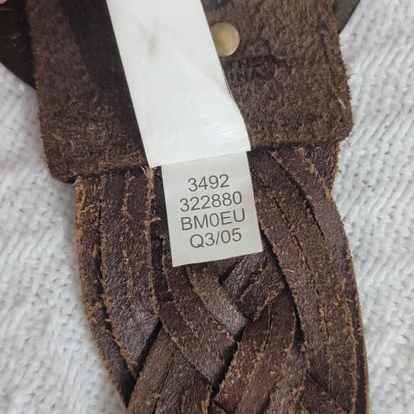 Vintage OLD NAVY Braided Leather Belt Dark Brown Brass Medallion Plate Buckle S - Picture 6 of 13